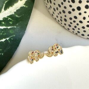3/$22🩶 Dainty Elephant Earrings Colorful Rhinestone Gold Stud NEW Tiny Jewelry